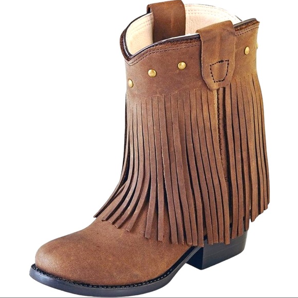 Old West Other - Old West Cowboy Cowgirl Boots Girls Corona Fringe Toddler 3125 Tan Brown Sz 4.5